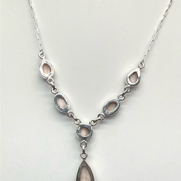 NLP1 Genuine Pink Larimar (Natrolite) Lariat Necklace Paperclip Necklace S925 - Picture 7 of 9